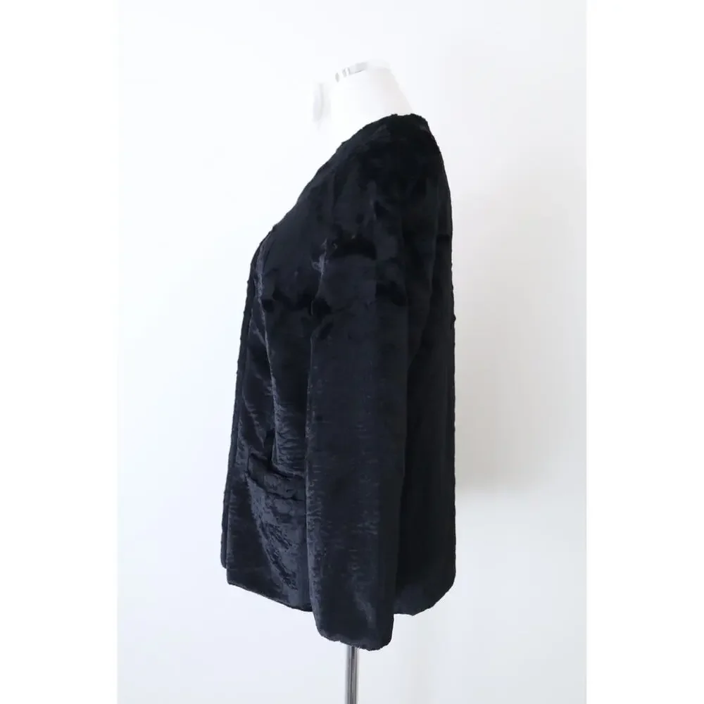 Vintage 1960s Styled By Winter Size L Faux Fur Teddy Coat Double Breasted Black